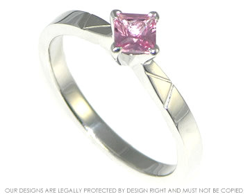 18ct white gold dress ring with princess cut pink sapphire. 