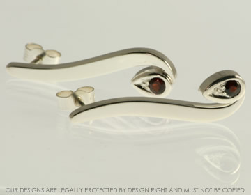 Bespoke Sterling silver and garnet long stud earrings