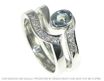 Ocean wave inspired sapphire and diamond engagment and wedding