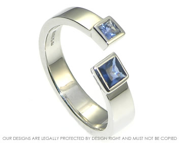 9ct white gold engagement ring with two blue sapphires 