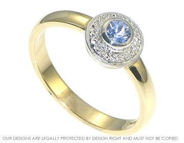 Yellow and white gold engagement ring with a 0.2ct Ceylon sapphire.