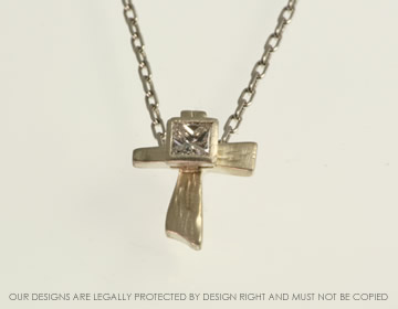 Bespoke 9ct white gold and diamond cross pendant