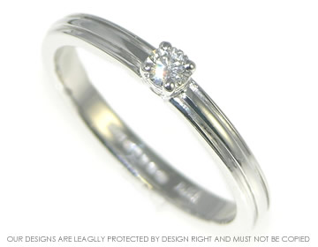 9ct white gold 0.12ct H SI diamond solitaire engagement ring with hand engraved lines 