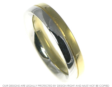 18ct gold courting two tone wedding ring with a hand engraved line between