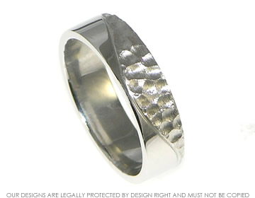 Platinum wedding band with contrasting hammered and polished finishes