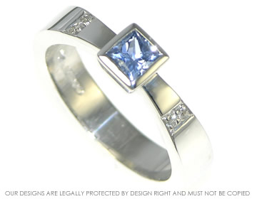 Art deco inspired Ceylon sapphire and diamond engagement ring