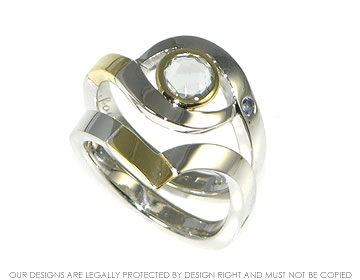 Bespoke 18ct white and yellow gold shaped wedding ring