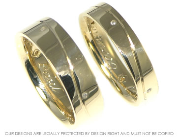 Pair of bespoke wedding rings using customer's own diamonds and gold