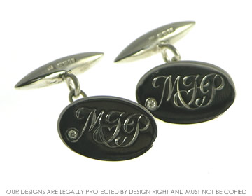 Sterling silver cufflinks with engraving and diamonds