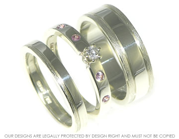 White gold pair of wedding rings with both tunstall and polished finishes.