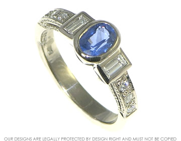 18ct white gold engagement ring with blue sapphire and diamonds 