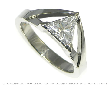 Platinum engagement ring with customers own 0.53ct  D VS1 triangular cut diamond