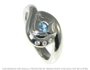 9ct white gold ivy leaf inspired engagement ring with Aquamarine and diamonds   