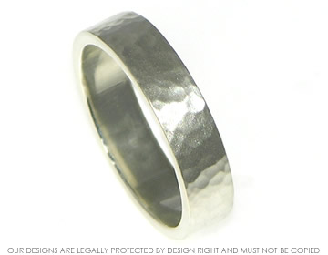 9ct White Gold 5mm Wide Satinised And Hammered Band