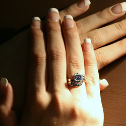 swirling water inspired fitted sapphire and diamond engagement and wedding ring set