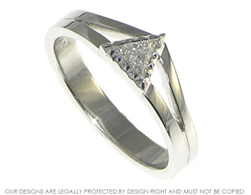 White gold mountain inspired engagement ring with triangular diamond