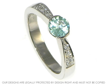 Rare Pariaba type pale green brilliant cut 0.49ct Tourmaline and diamond engagement ring.