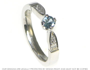 Malawi sapphire and diamond white gold engagement ring with antique influence