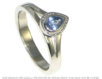 White gold pear shaped pale blue Ceylon sapphire engagement ring