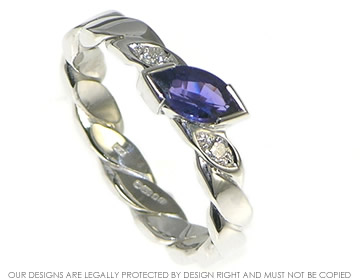 White gold Celtic twist engagement ring with 0.62cts purple marquise sapphire