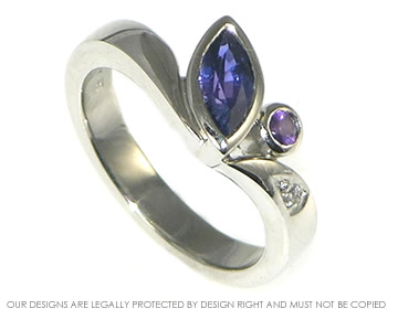 Bespoke platinum engagement ring with sapphire, amethyst and diamond