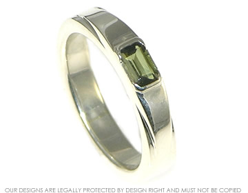 Bespoke 9ct white gold engagement ring with emerald cut green Tourmlaine.