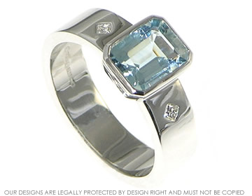 18ct White Gold emerald cut aquamarine engagement ring. 