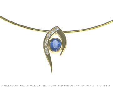 Yellow gold pendant with oval blue sapphire and diamonds