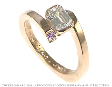 Bespoke 9ct rose gold twist engagement ring with emerald cut D VS2 0.75ct diamond.