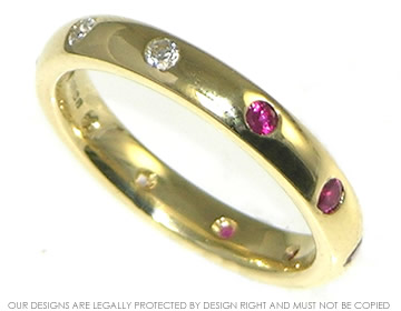 Bespoke 18ct yellow gold diamond and sapphire eternity ring, 