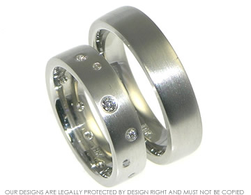 Bespoke satinised platinum and palladium wedding rings