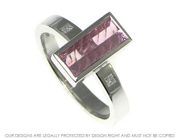 Unusual laser cut pink tourmaline and diamond engagement ring  
 