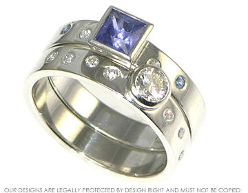 Bespoke platinum stacking set, with tanzanite and diamonds