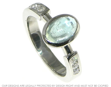 Bespoke natural Vietnamese cabochon cut aquamarine and diamond engagement ring 