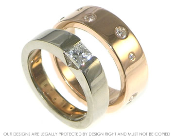 18ct white gold engagment ring and 9ct rose gold wedding ring set. 