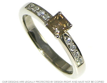 18ct white gold Asscher cut cognac diamond engagement ring. 