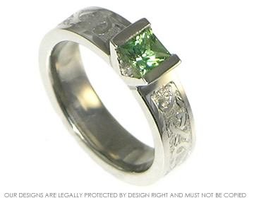 Palladium and tourmaline engagement ring