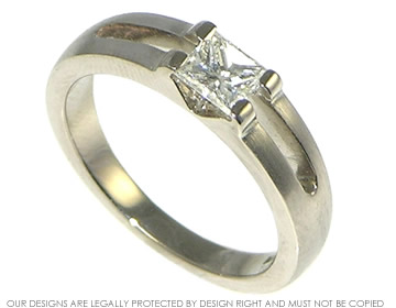 Bespoke satinised 18ct white gold and diamond engagement ring