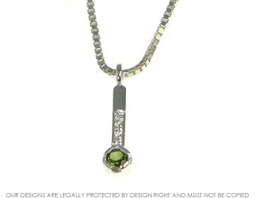 Bespoke Sterling silver pendant with 3mm brilliant cut green tourmaline and 1mm diamonds 