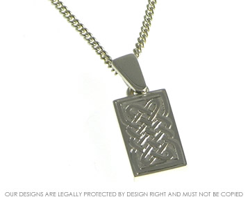 Bespoke Sterling silver Celtic inspired rectangular drop pendant