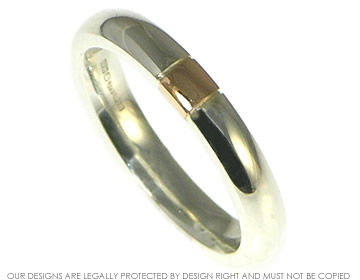 9ct white gold wedding band with customers own yellow gold.