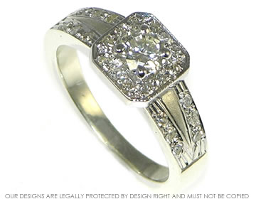 Bespoke 9ct white gold engagament ring incorporating customer's own diamond.