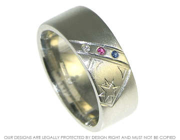 Bespoke platinum wedding ring with Kryptonian engraving