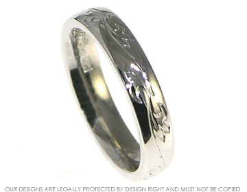 Palladium engraved wedding ring inspired by a vine of ivy