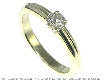 9ct white gold recycled 0.28ct diamond solitaire engagement ring with hand-engraved line. 
