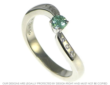 Palladium sea foam inspired tourmaline and diamond twist engagement ring