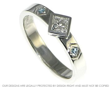 White gold 0.26cts princess cut diamond and aquamarine engagement ring