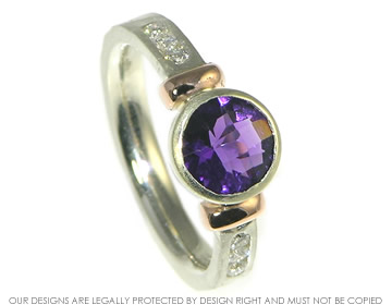 Chequerboard Amethyst and diamond engagement ring