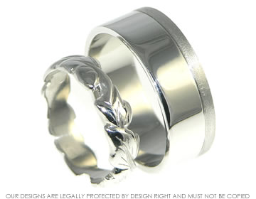 Platinum wedding ring with leaf engraving