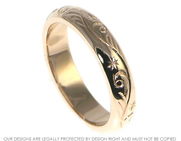 Bespoke 9ct rose gold engraved wedding ring.